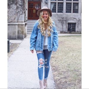 Free People Denim Trucker Jacket with Pearls